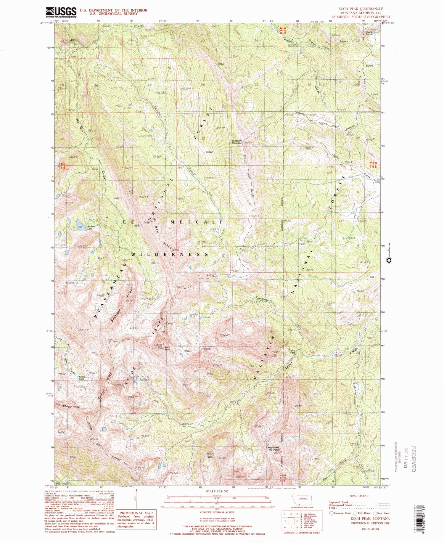 Classic USGS Knowles Peak Montana 7.5'x7.5' Topo Map Image