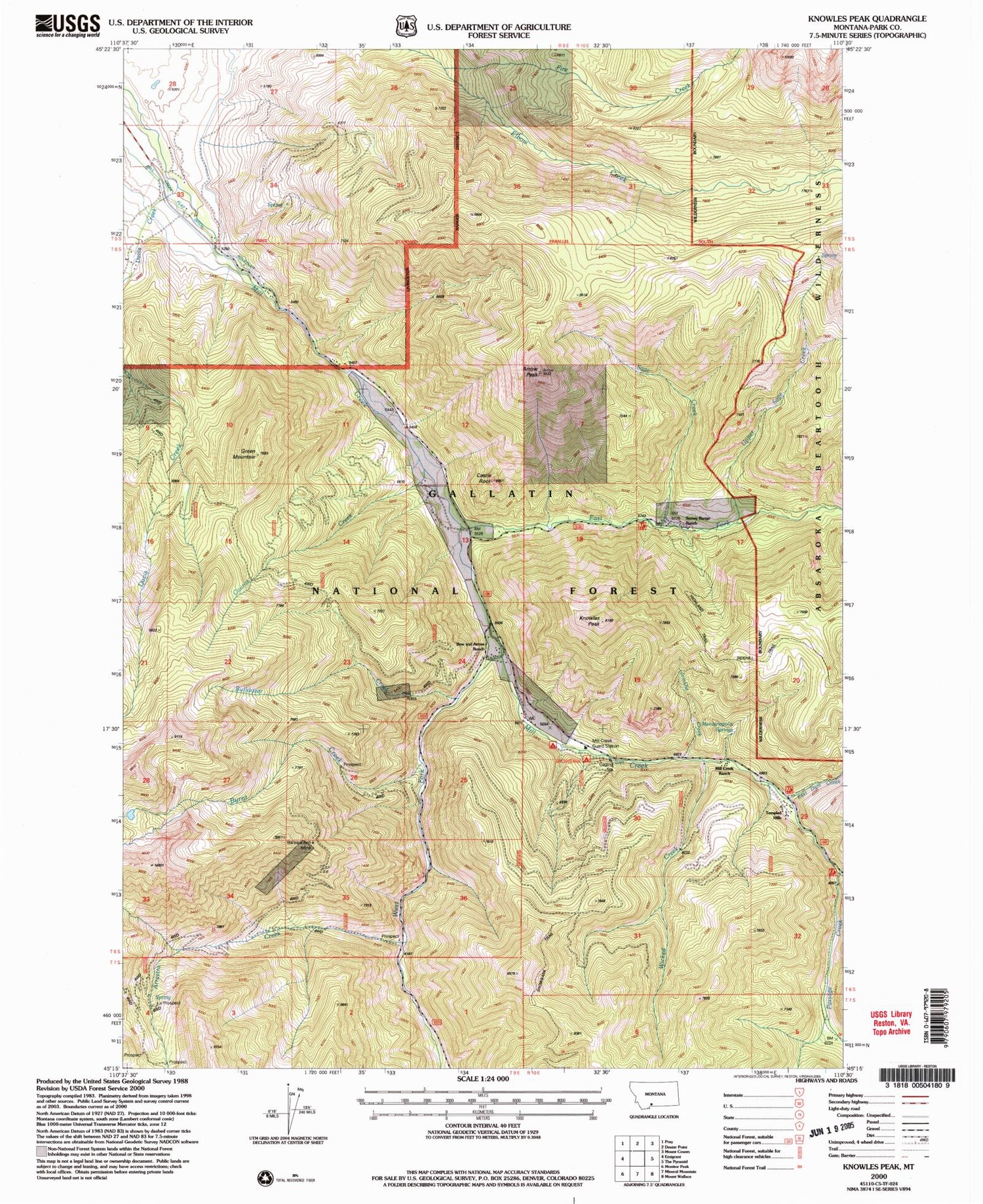 Classic USGS Knowles Peak Montana 7.5'x7.5' Topo Map Image