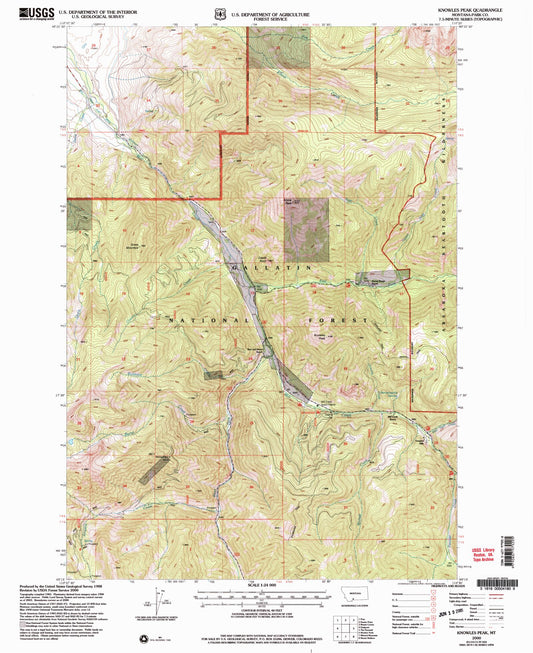 Classic USGS Knowles Peak Montana 7.5'x7.5' Topo Map Image