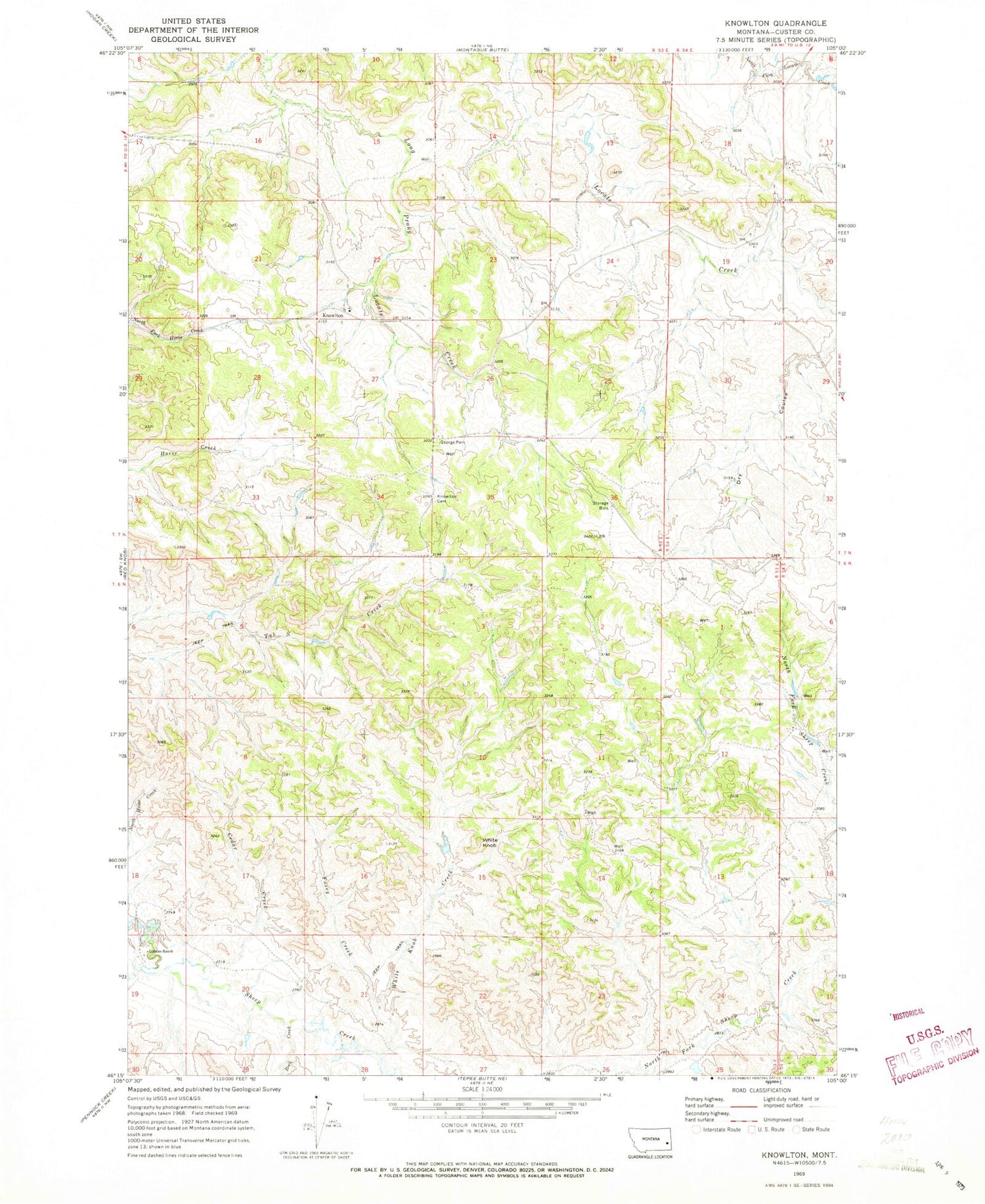 Classic USGS Knowlton Montana 7.5'x7.5' Topo Map Image