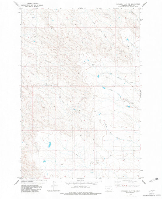 Classic USGS Knudson Draw NE Montana 7.5'x7.5' Topo Map Image