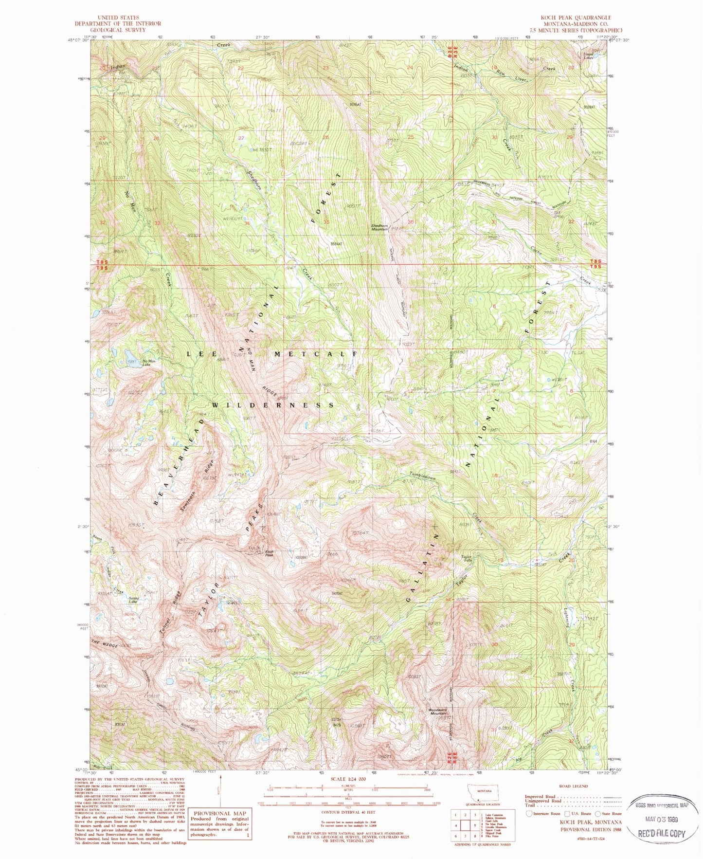 Classic USGS Koch Peak Montana 7.5'x7.5' Topo Map Image