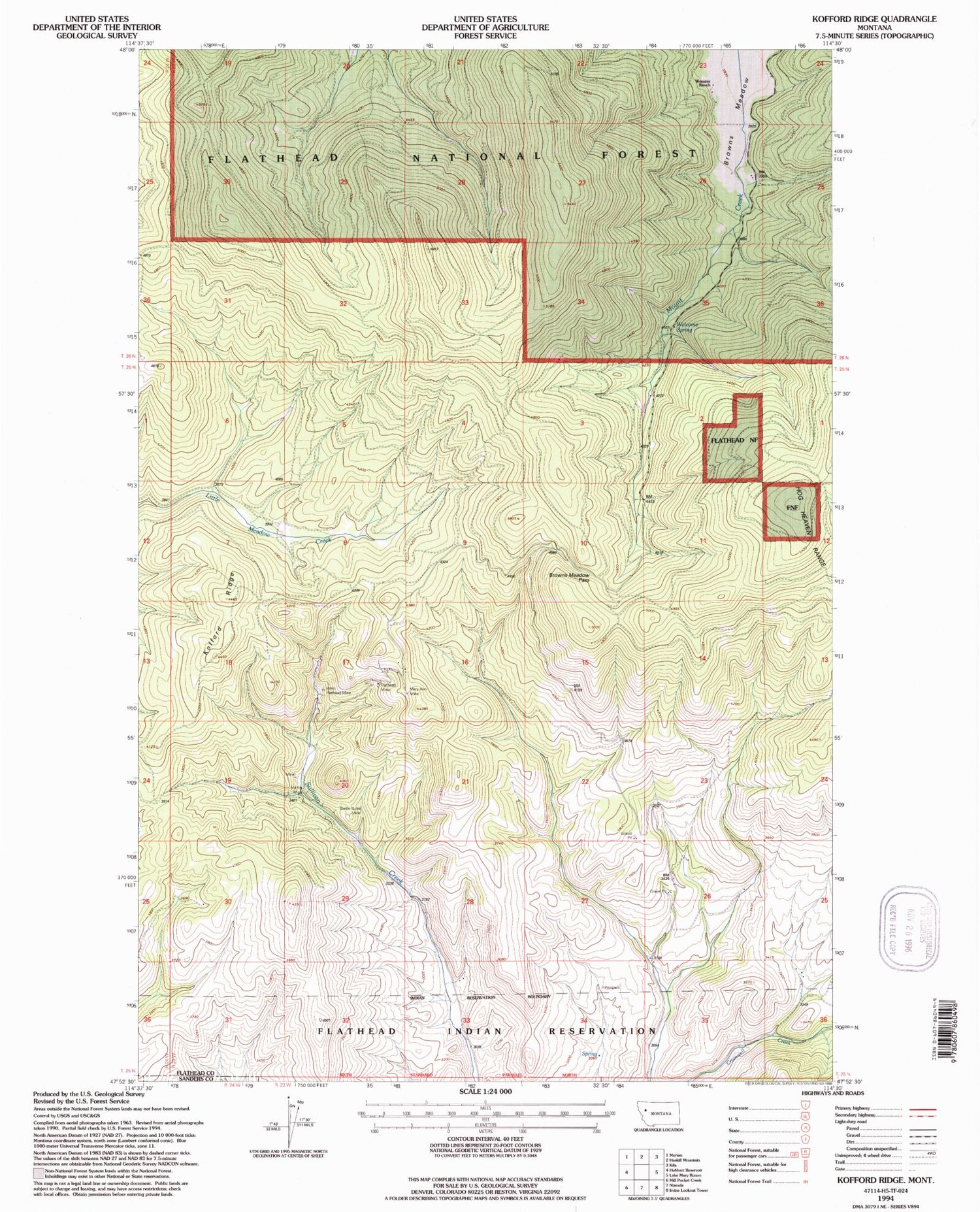 Classic USGS Kofford Ridge Montana 7.5'x7.5' Topo Map Image