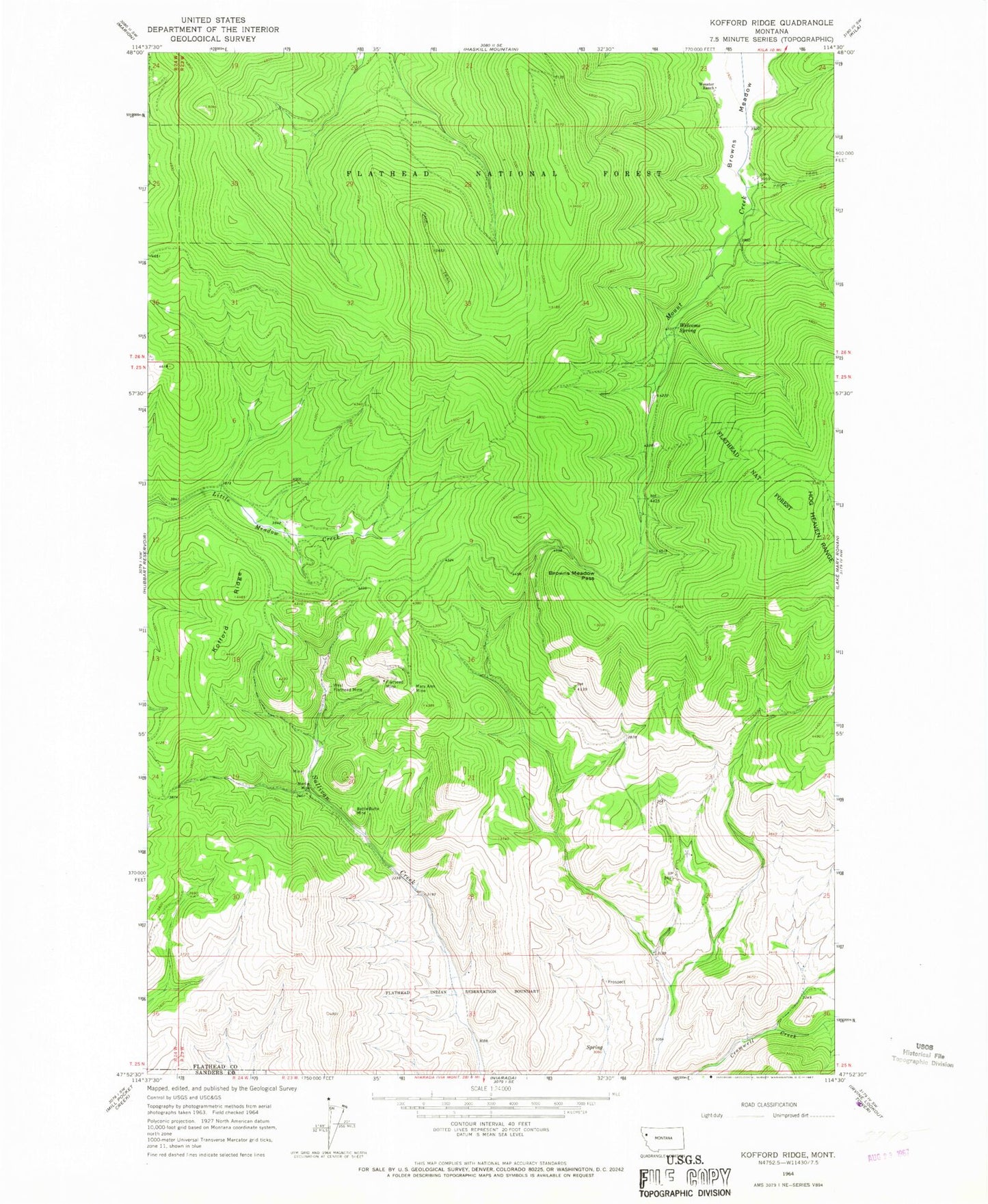 Classic USGS Kofford Ridge Montana 7.5'x7.5' Topo Map Image