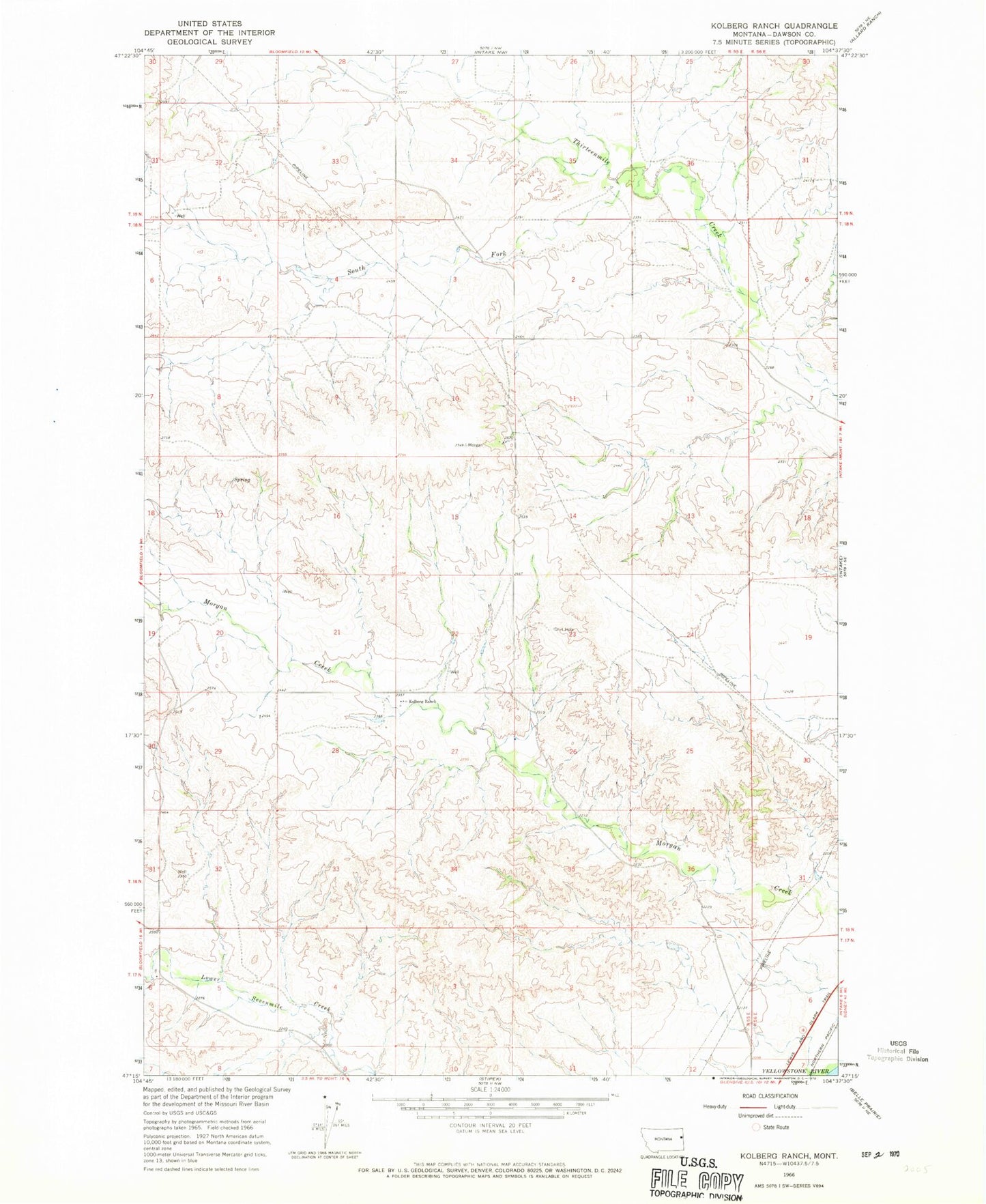 Classic USGS Kolberg Ranch Montana 7.5'x7.5' Topo Map Image