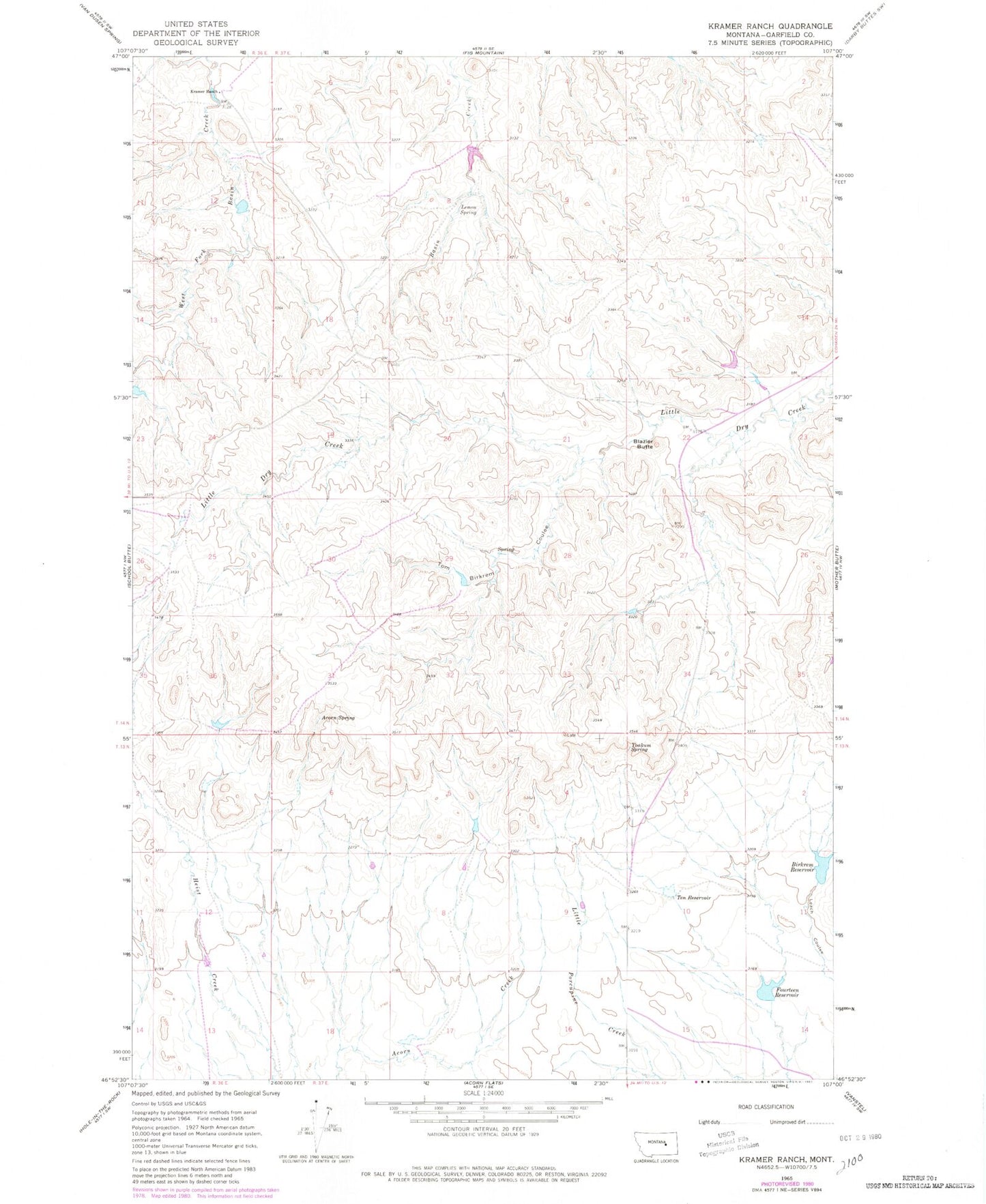 Classic USGS Kramer Ranch Montana 7.5'x7.5' Topo Map Image