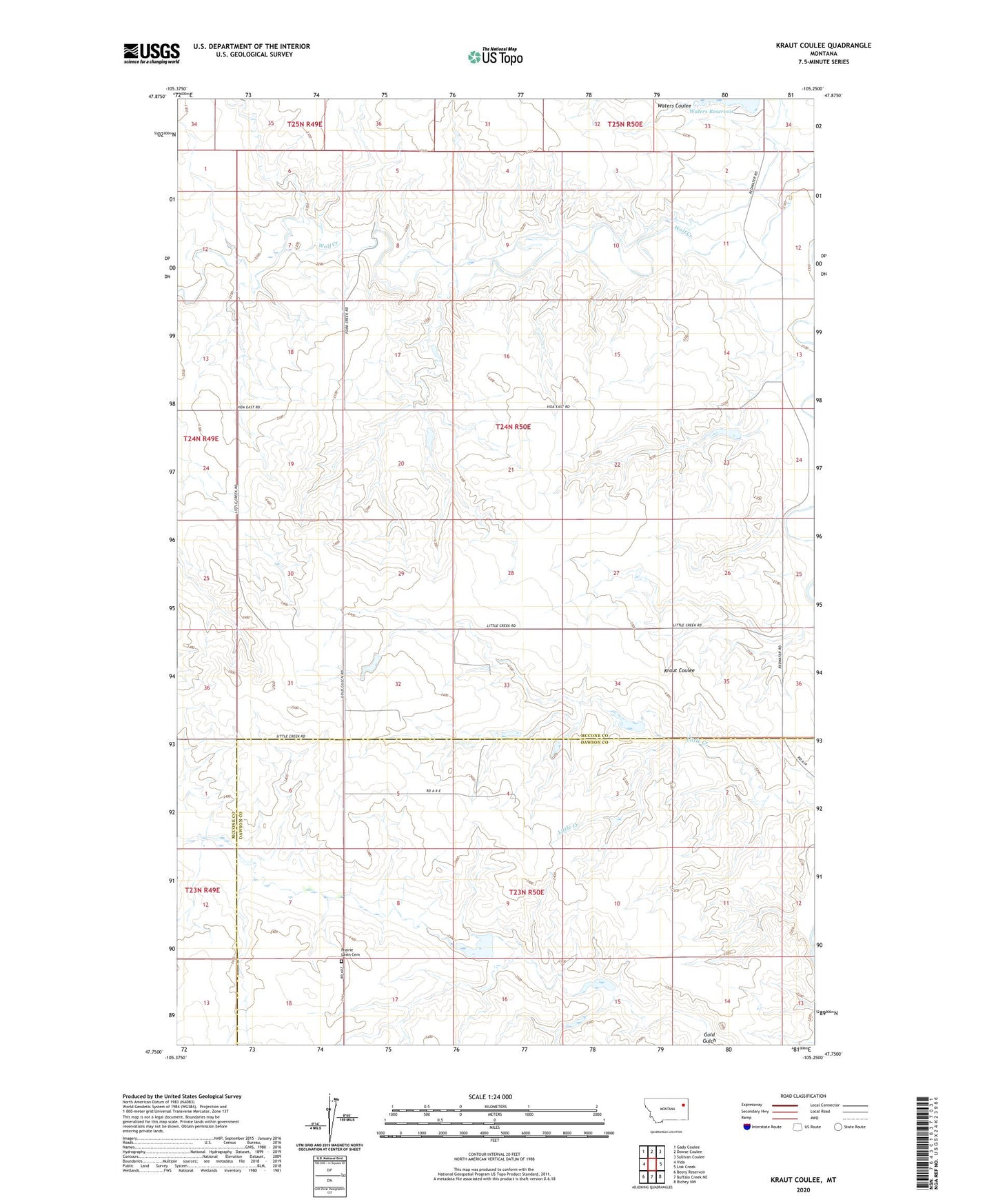 Kraut Coulee Montana US Topo Map Image