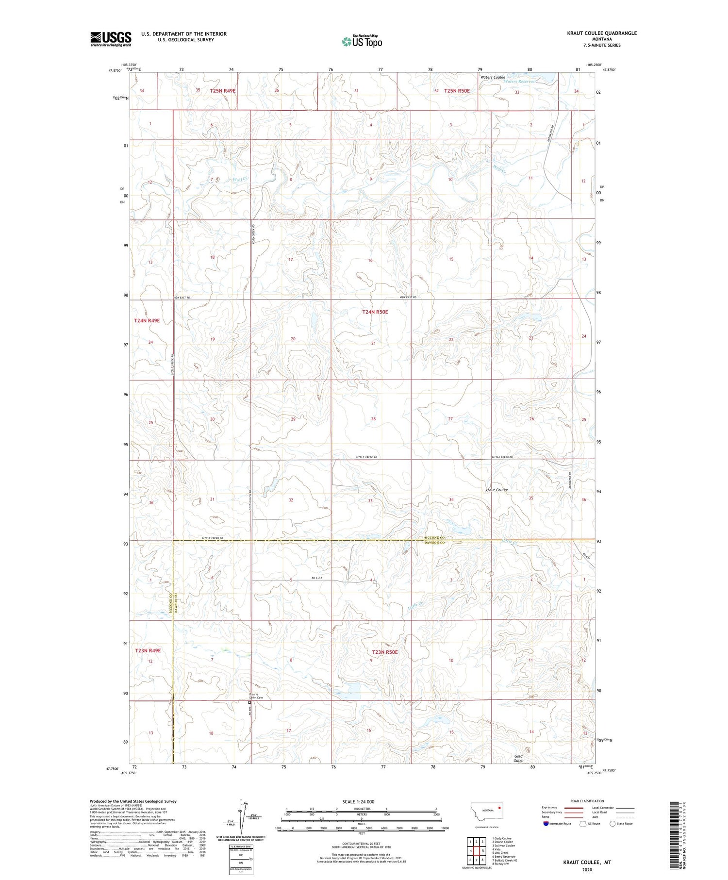 Kraut Coulee Montana US Topo Map Image