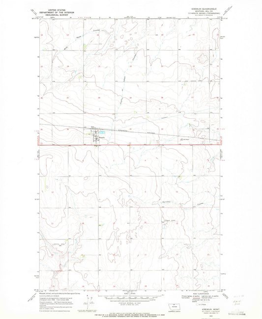 Classic USGS Kremlin Montana 7.5'x7.5' Topo Map Image