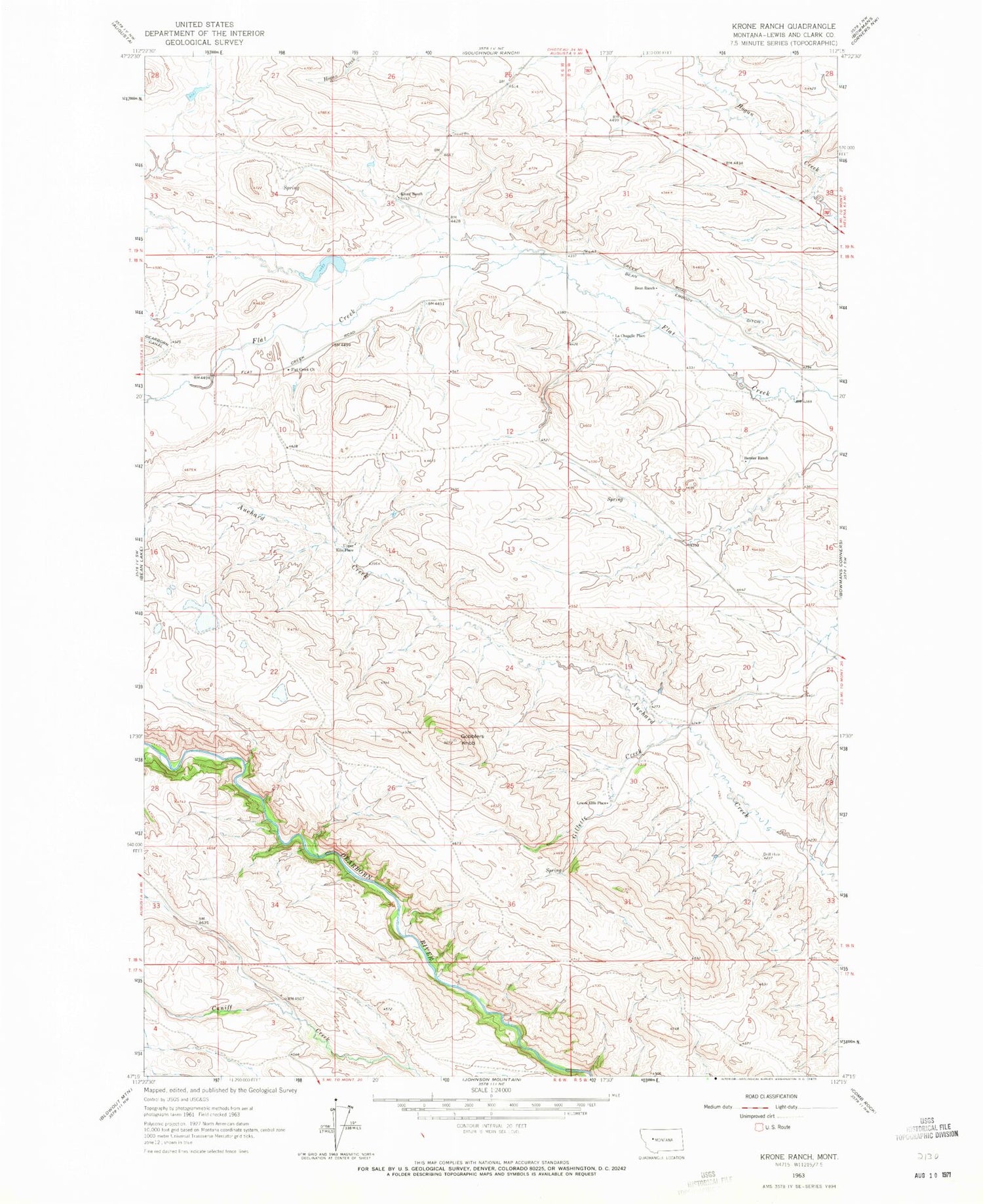Classic USGS Krone Ranch Montana 7.5'x7.5' Topo Map Image