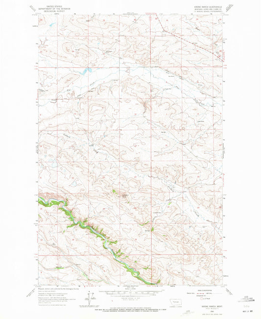 Classic USGS Krone Ranch Montana 7.5'x7.5' Topo Map Image