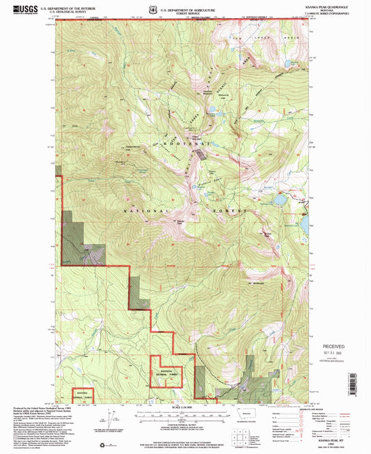 Classic USGS Ksanka Peak Montana 7.5'x7.5' Topo Map Image