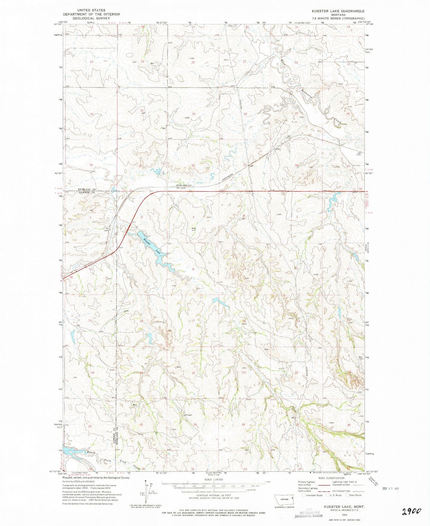Classic USGS Kuester Lake Montana 7.5'x7.5' Topo Map Image