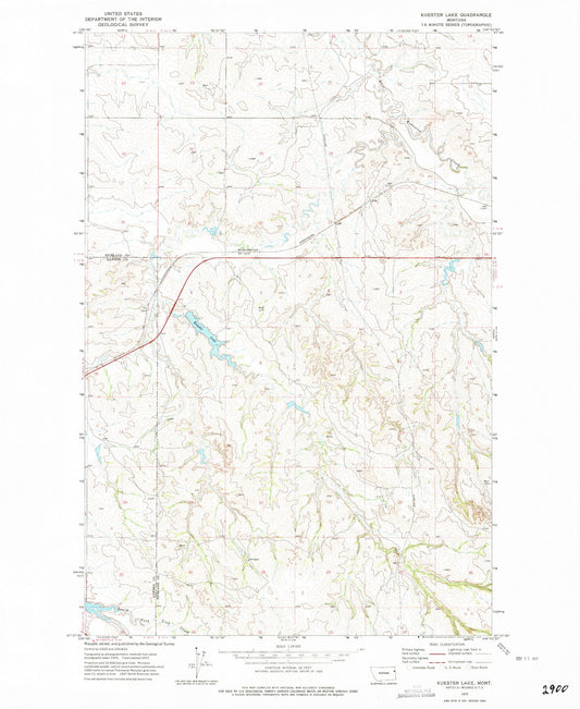 Classic USGS Kuester Lake Montana 7.5'x7.5' Topo Map Image
