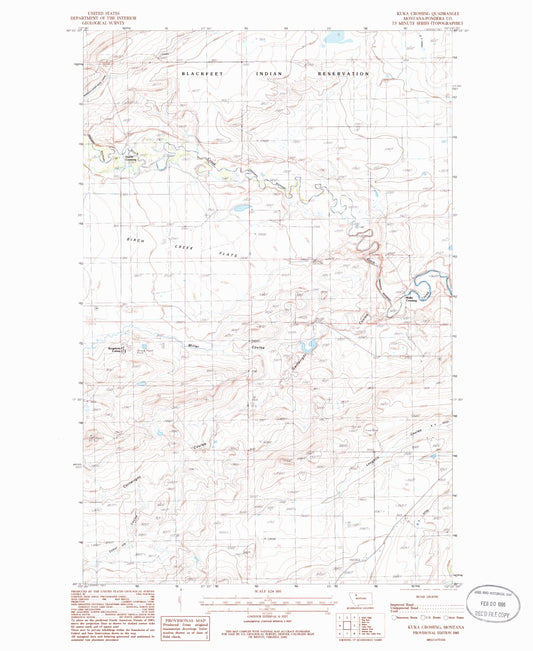 Classic USGS Kuka Crossing Montana 7.5'x7.5' Topo Map Image