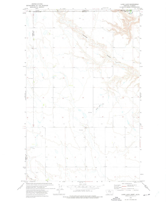Classic USGS Laird Lake Montana 7.5'x7.5' Topo Map Image
