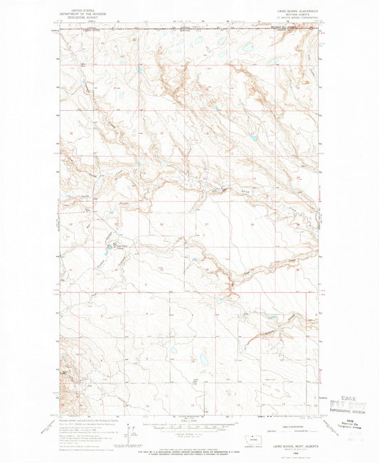 Classic USGS Laird School Montana 7.5'x7.5' Topo Map Image