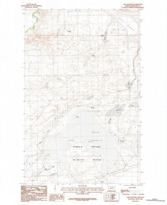 Classic USGS Lake Bowdoin Montana 7.5'x7.5' Topo Map Image
