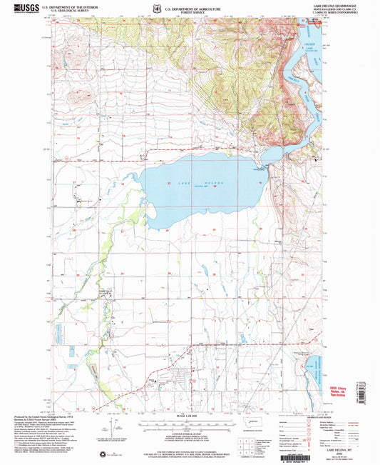 Classic USGS Lake Helena Montana 7.5'x7.5' Topo Map Image