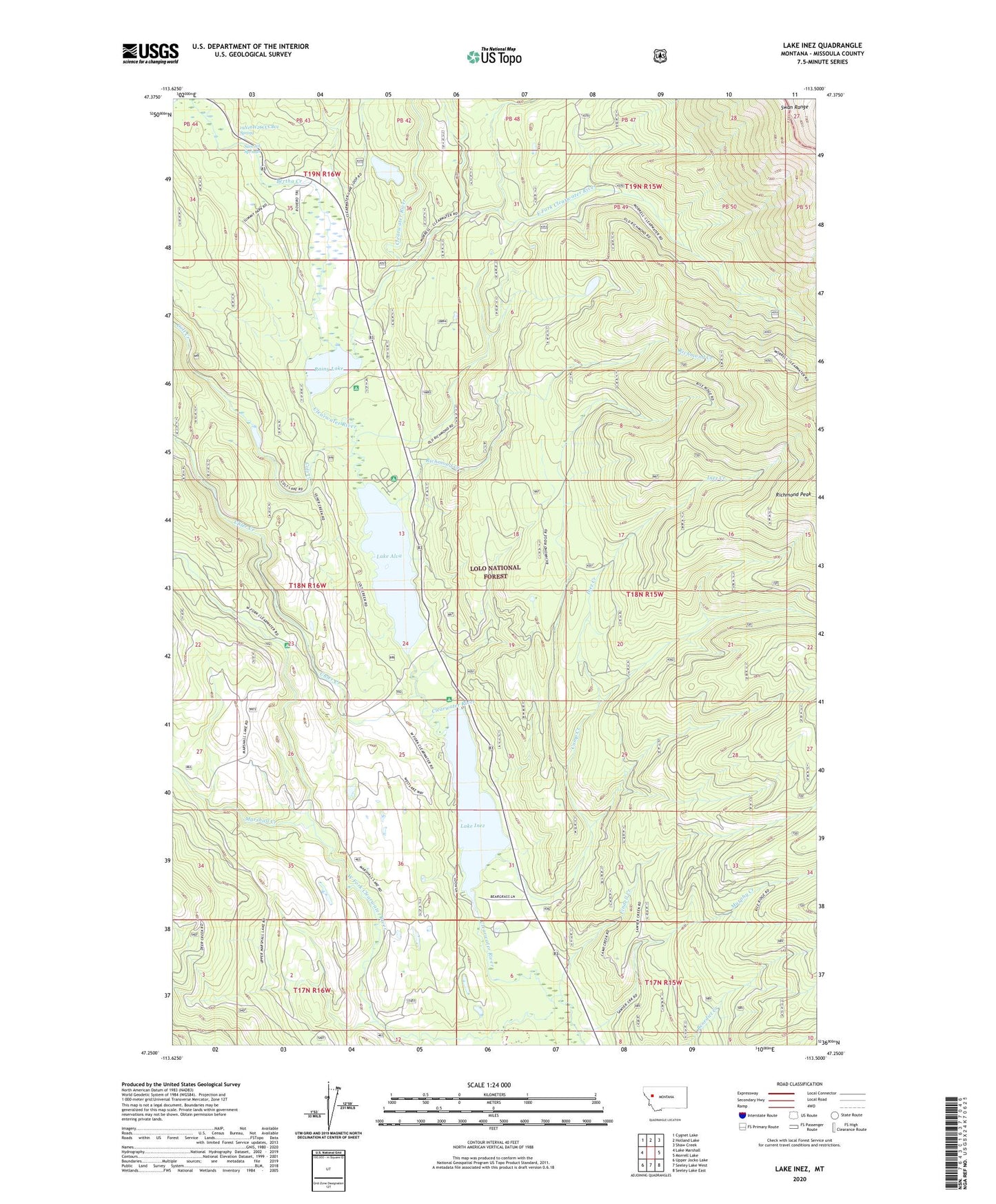 Lake Inez Montana US Topo Map Image