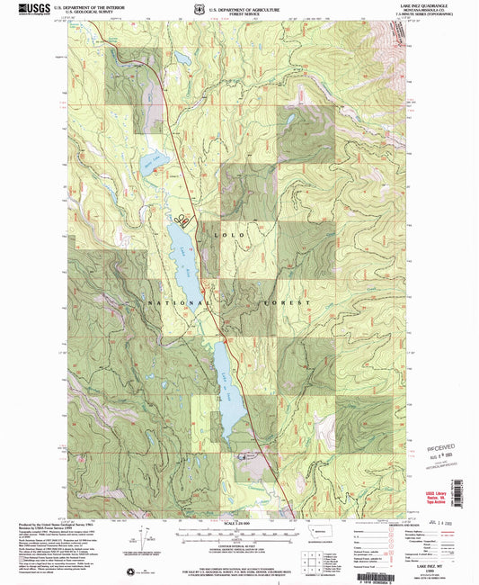 Classic USGS Lake Inez Montana 7.5'x7.5' Topo Map Image