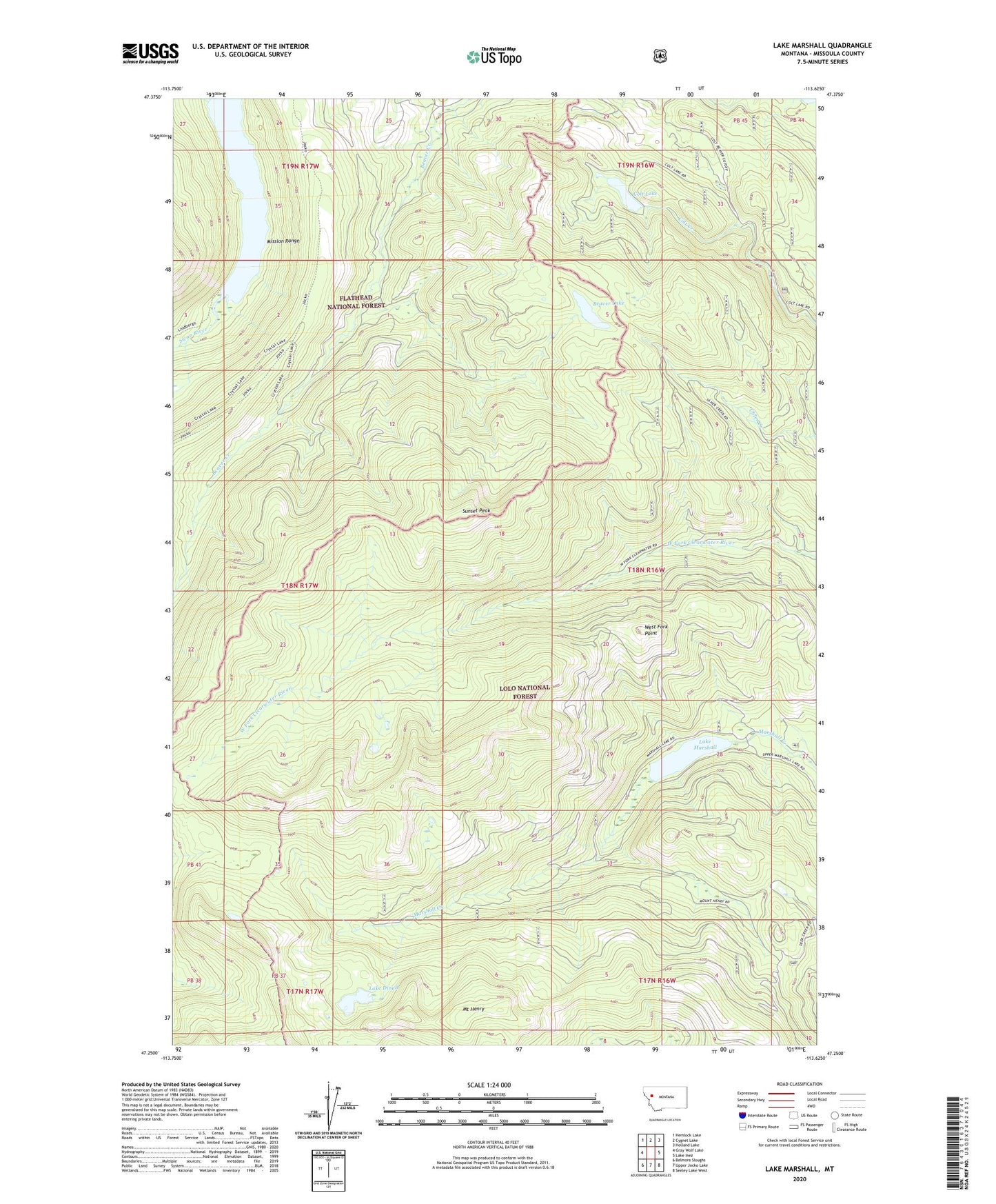 Lake Marshall Montana US Topo Map Image