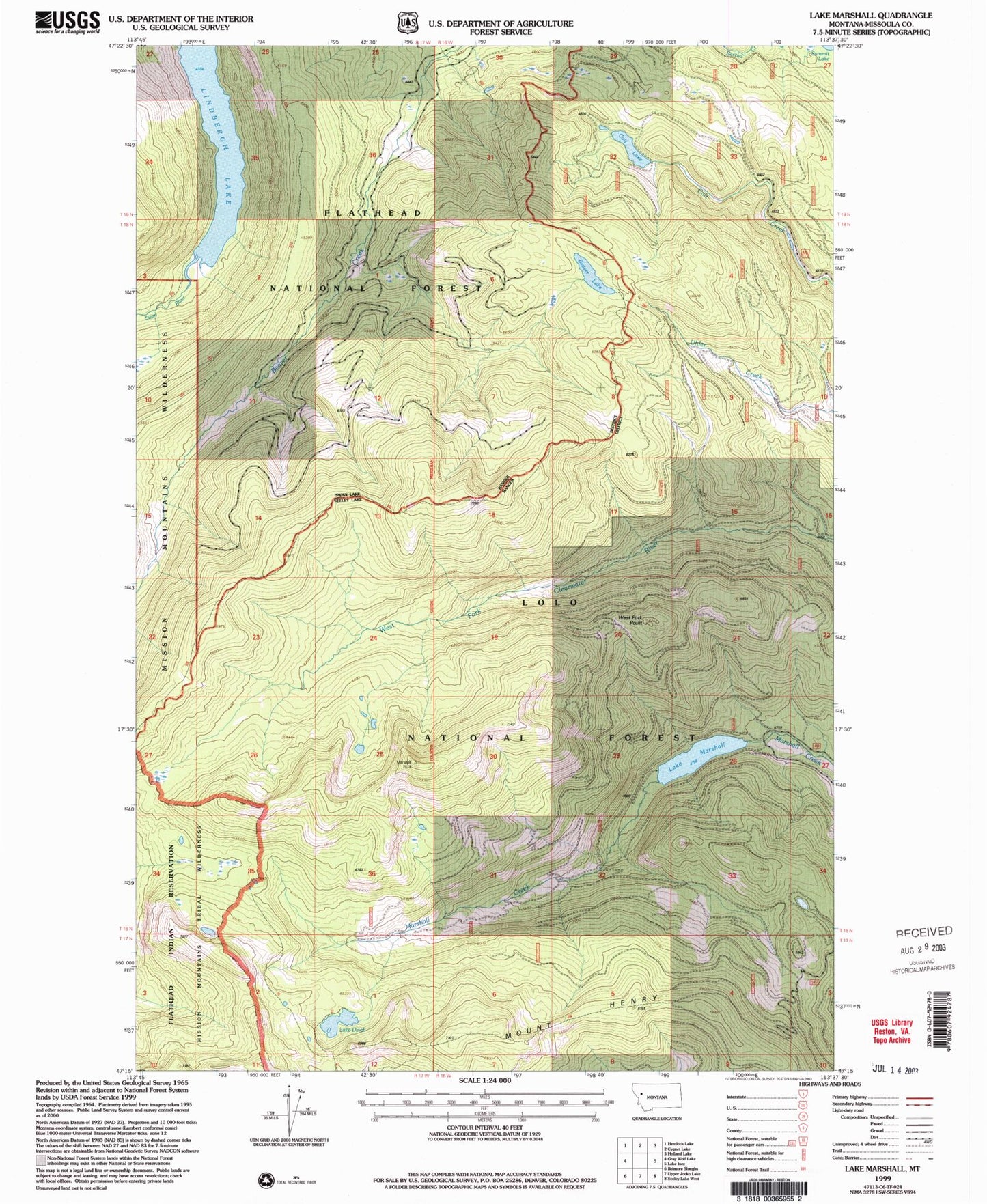 Classic USGS Lake Marshall Montana 7.5'x7.5' Topo Map Image