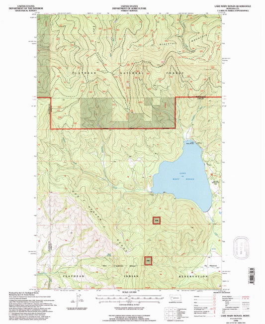 Classic USGS Lake Mary Ronan Montana 7.5'x7.5' Topo Map Image