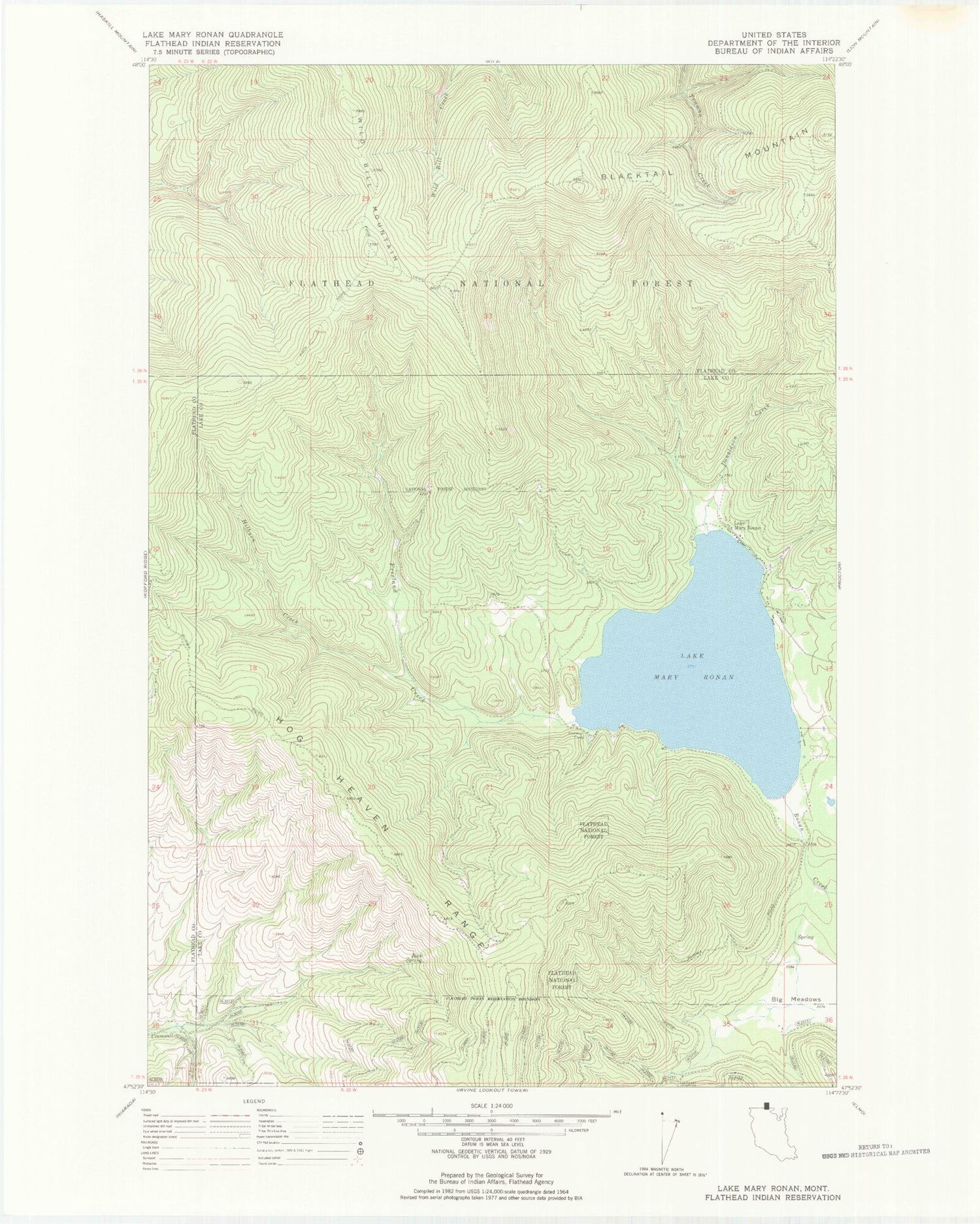 Classic USGS Lake Mary Ronan Montana 7.5'x7.5' Topo Map Image