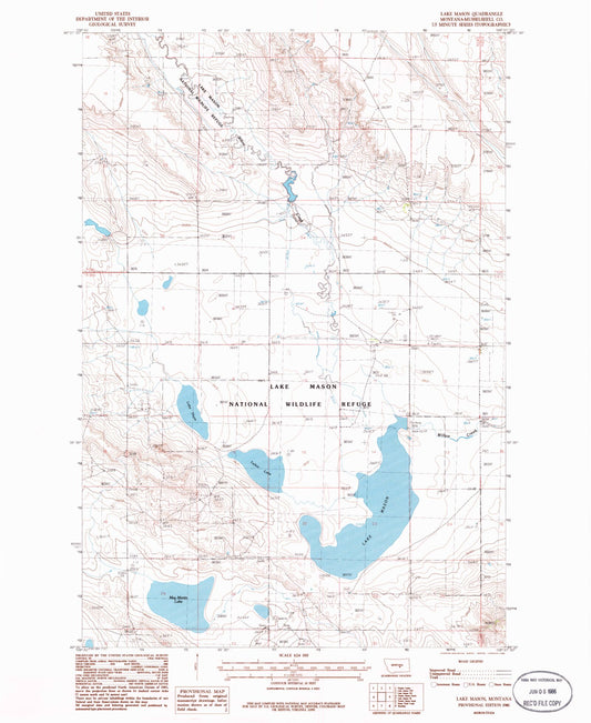Classic USGS Lake Mason Montana 7.5'x7.5' Topo Map Image