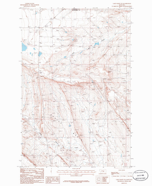 Classic USGS Lake Mason NE Montana 7.5'x7.5' Topo Map Image