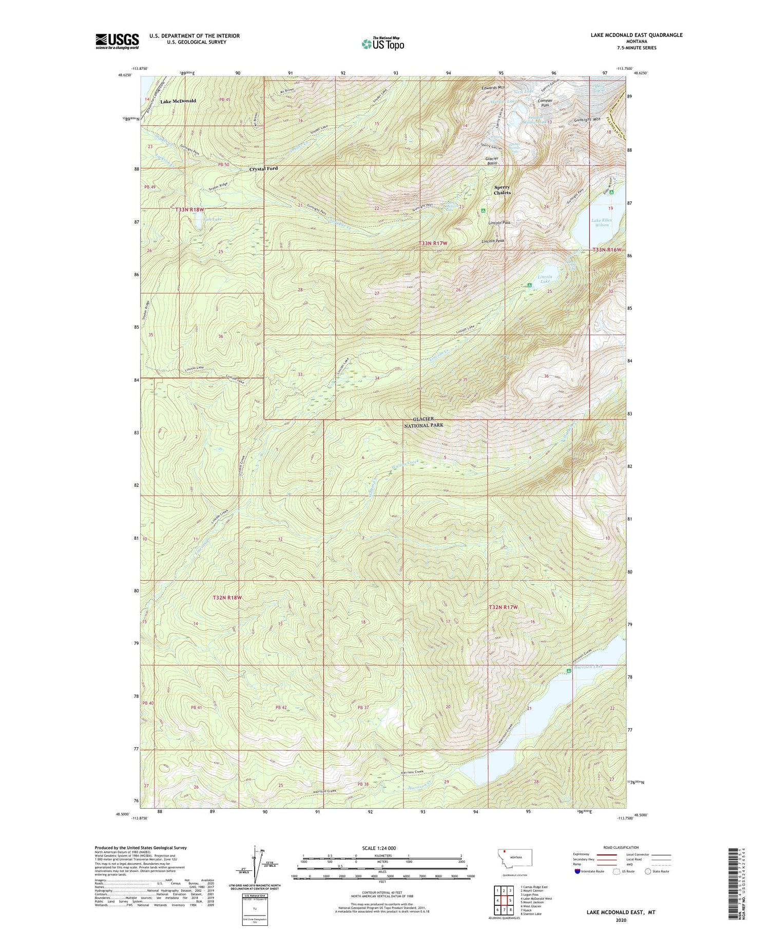 Lake McDonald East Montana US Topo Map Image