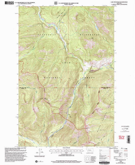 Classic USGS Lake Mountain Montana 7.5'x7.5' Topo Map Image