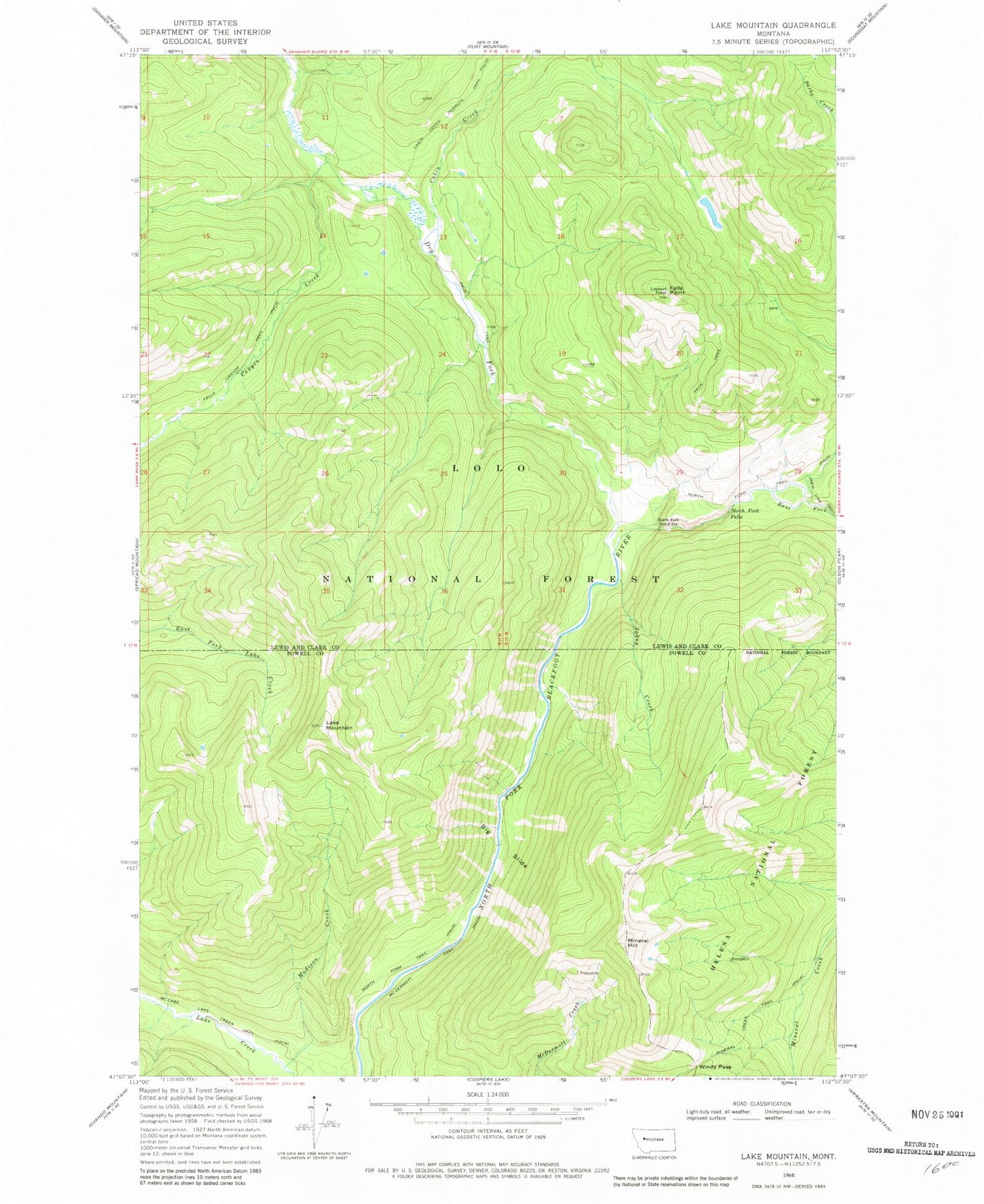 Classic USGS Lake Mountain Montana 7.5'x7.5' Topo Map Image