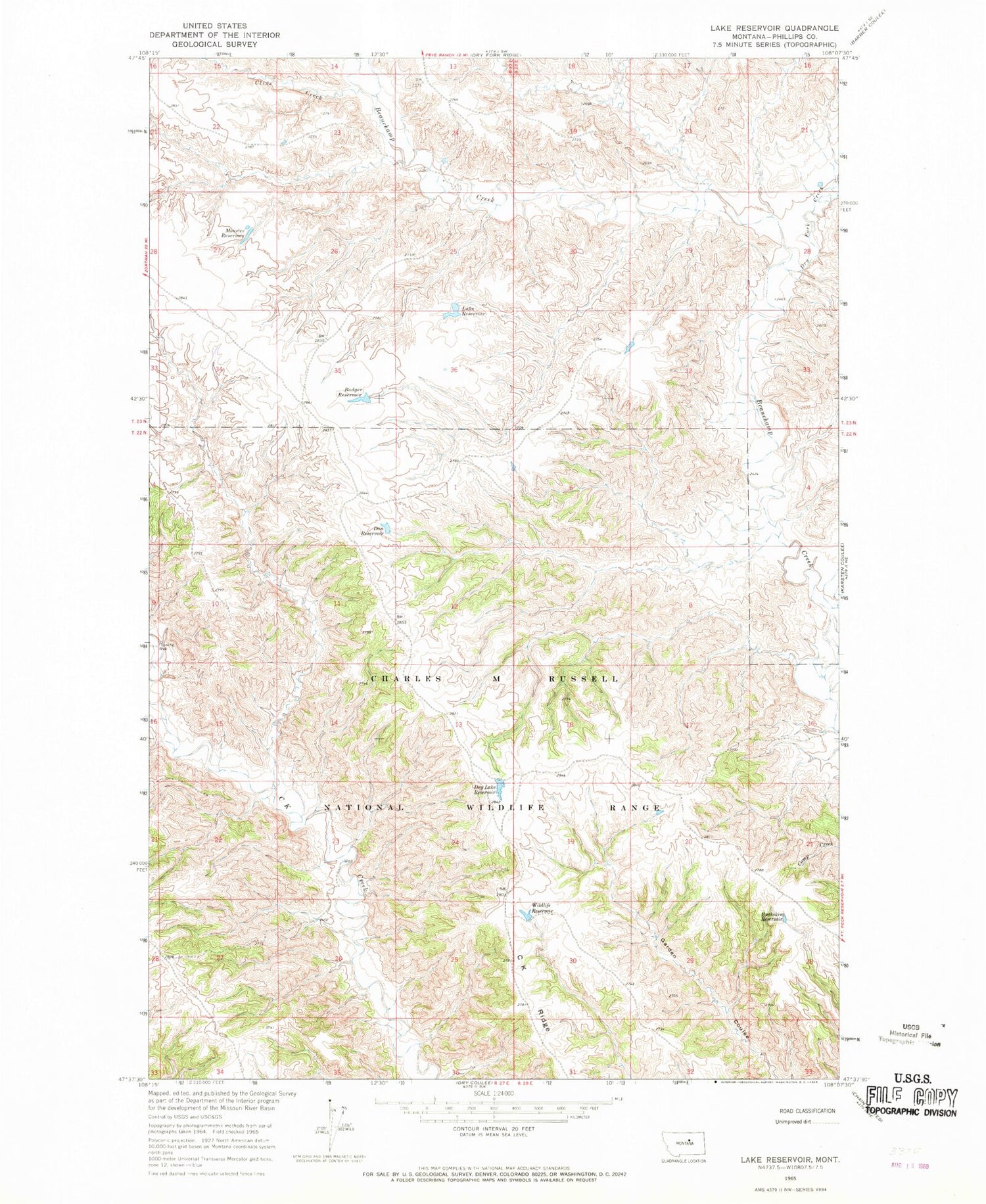 Classic USGS Lake Reservoir Montana 7.5'x7.5' Topo Map Image
