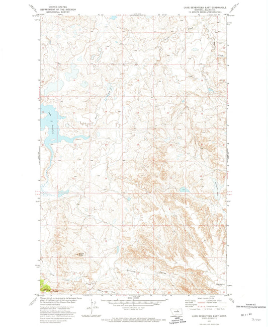 Classic USGS Lake Seventeen East Montana 7.5'x7.5' Topo Map Image