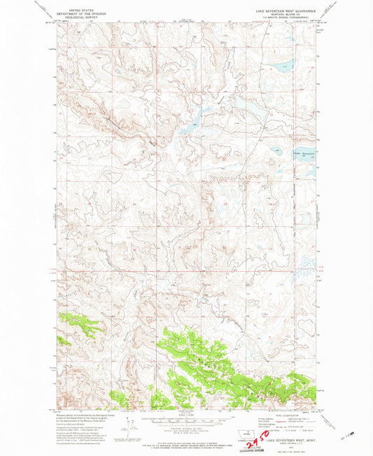Classic USGS Lake Seventeen West Montana 7.5'x7.5' Topo Map Image