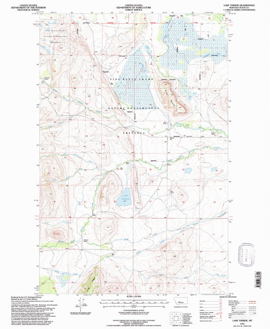 Classic USGS Lake Theboe Montana 7.5'x7.5' Topo Map Image