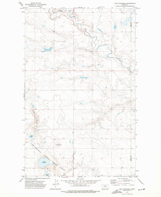 Classic USGS Lake Thibadeau Montana 7.5'x7.5' Topo Map Image