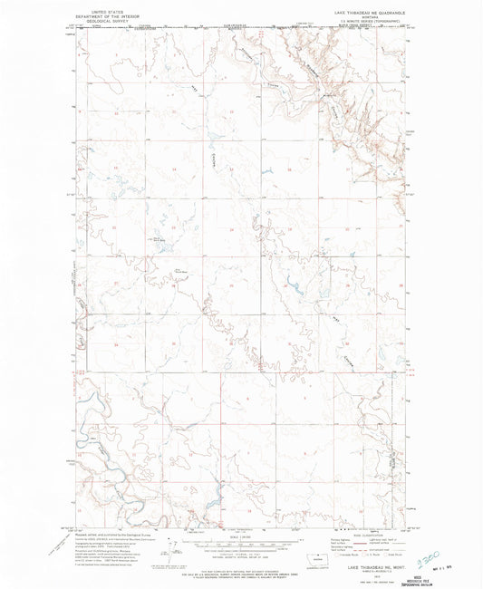 Classic USGS Lake Thibadeau NE Montana 7.5'x7.5' Topo Map Image
