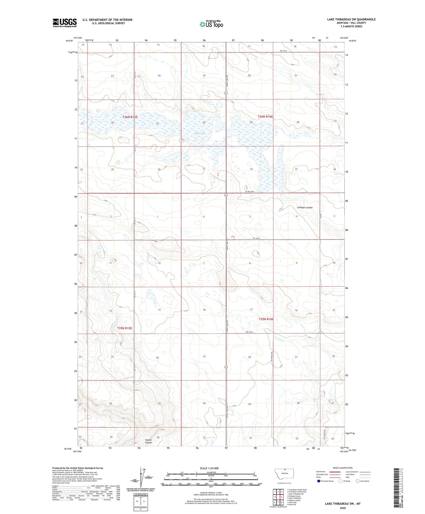 Lake Thibadeau SW Montana US Topo Map Image