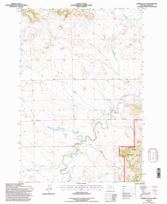 Classic USGS Lampkin Gulch Montana 7.5'x7.5' Topo Map Image