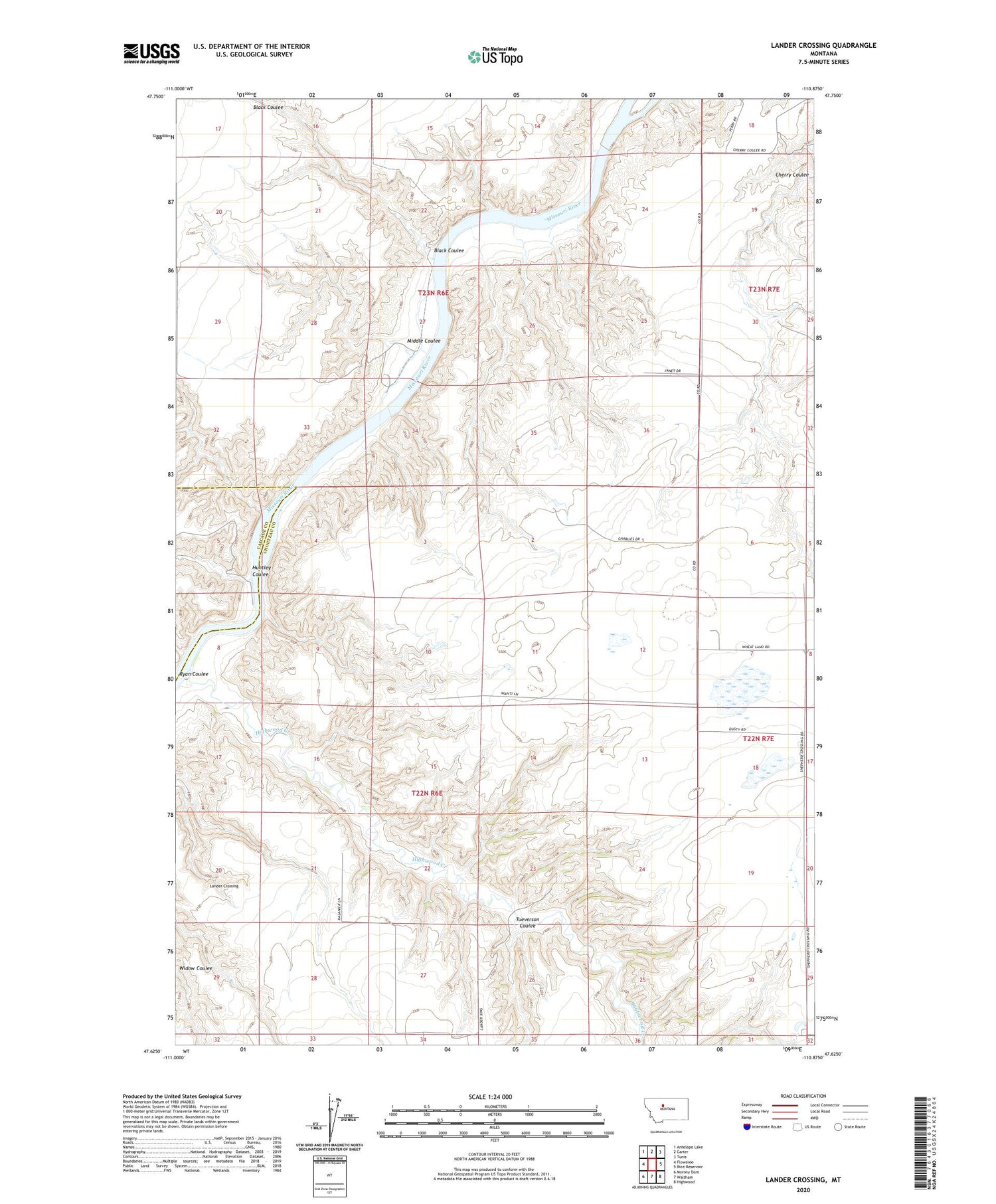 Lander Crossing Montana US Topo Map Image