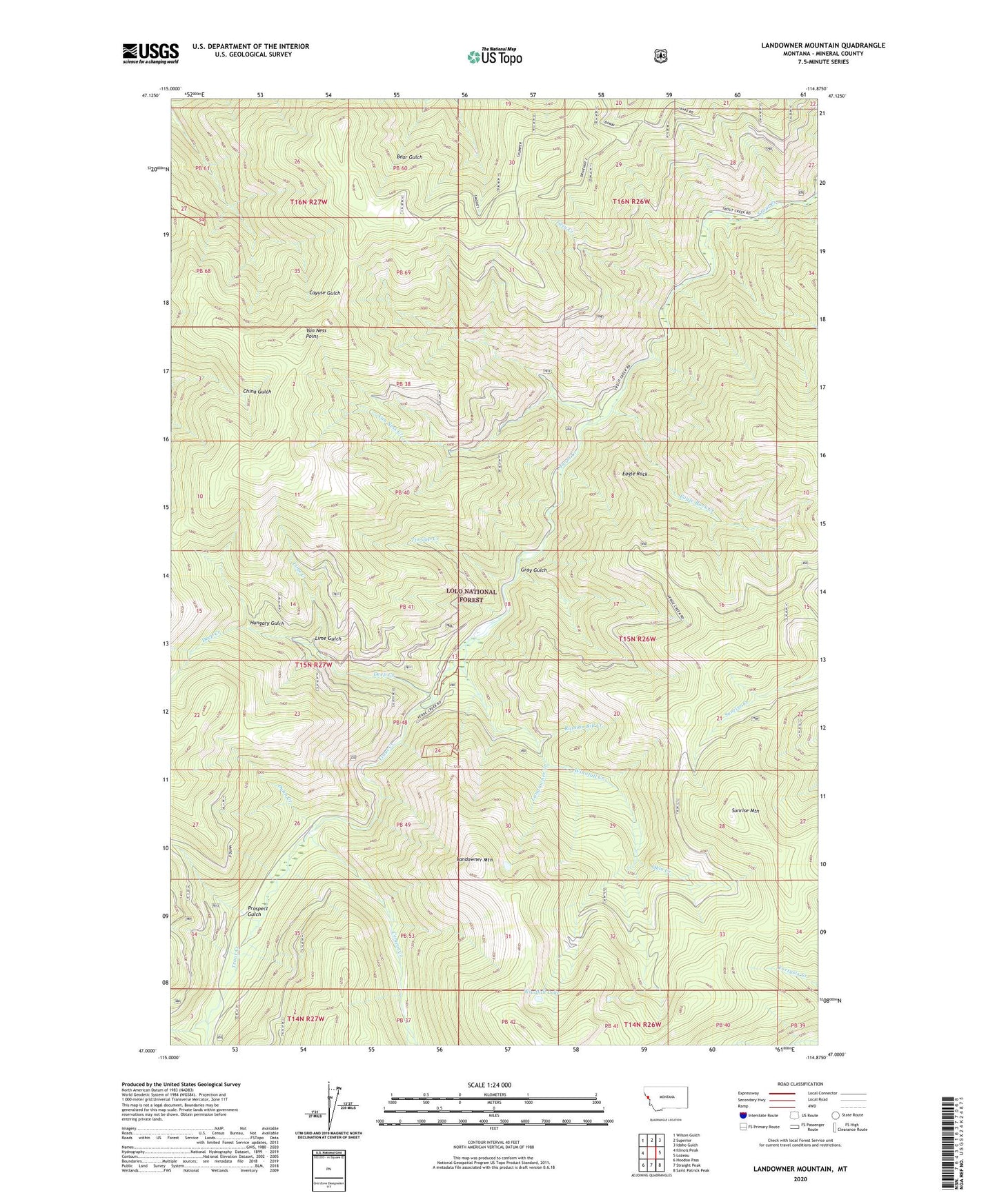 Landowner Mountain Montana US Topo Map Image