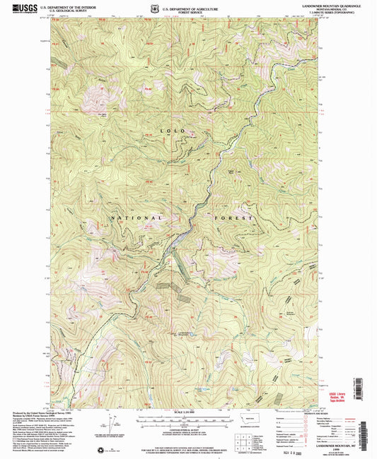 Classic USGS Landowner Mountain Montana 7.5'x7.5' Topo Map Image