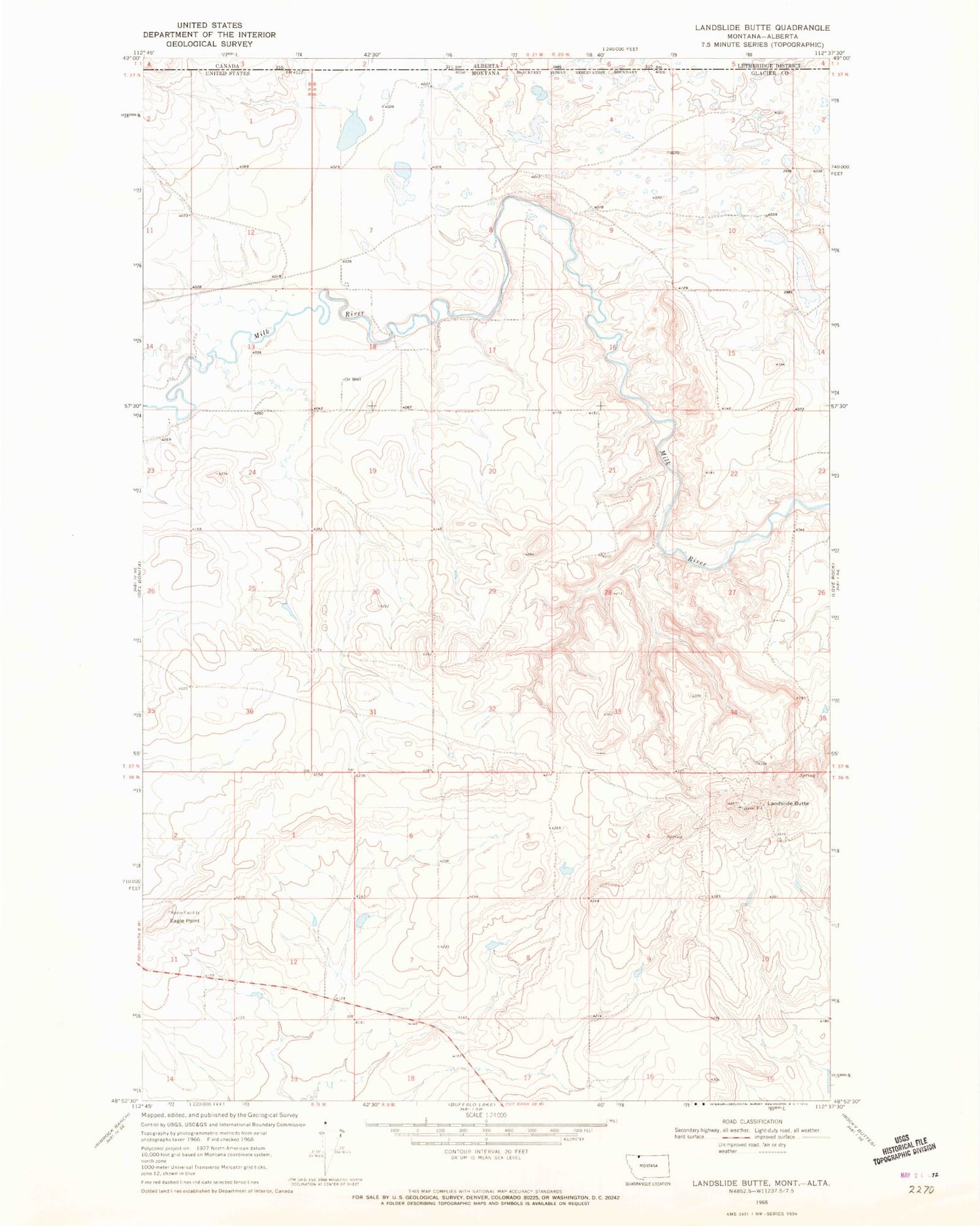 Classic USGS Landslide Butte Montana 7.5'x7.5' Topo Map Image