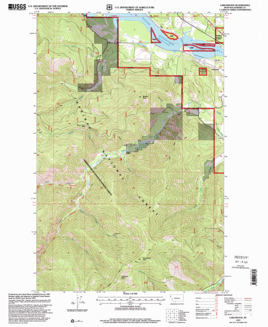 Classic USGS Larchwood Montana 7.5'x7.5' Topo Map Image