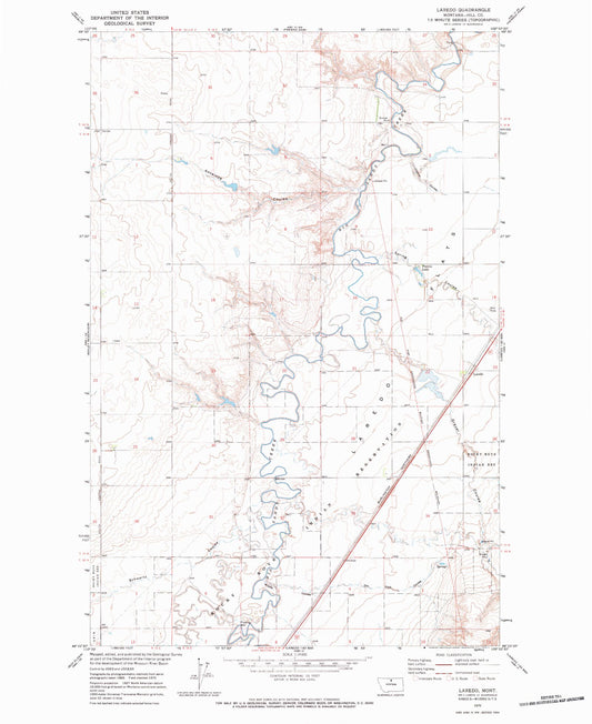 Classic USGS Laredo Montana 7.5'x7.5' Topo Map Image