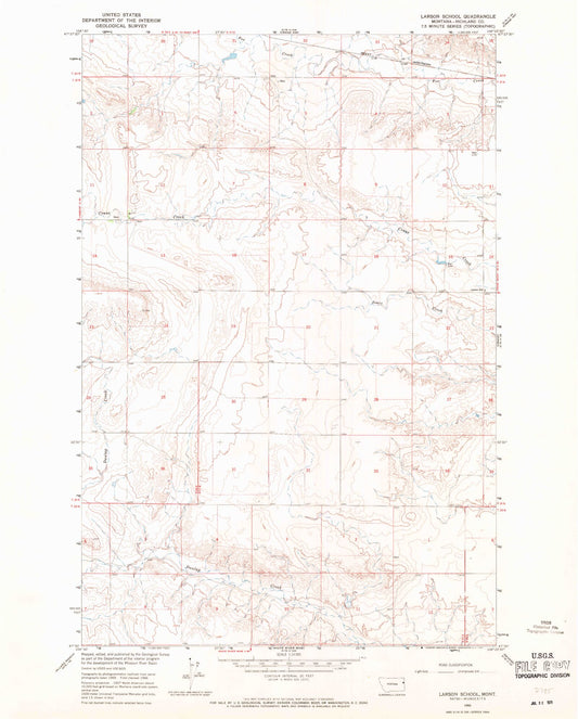 Classic USGS Larson School Montana 7.5'x7.5' Topo Map Image
