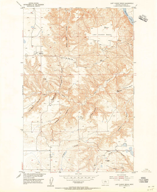 Classic USGS Last Chance Bench Montana 7.5'x7.5' Topo Map Image